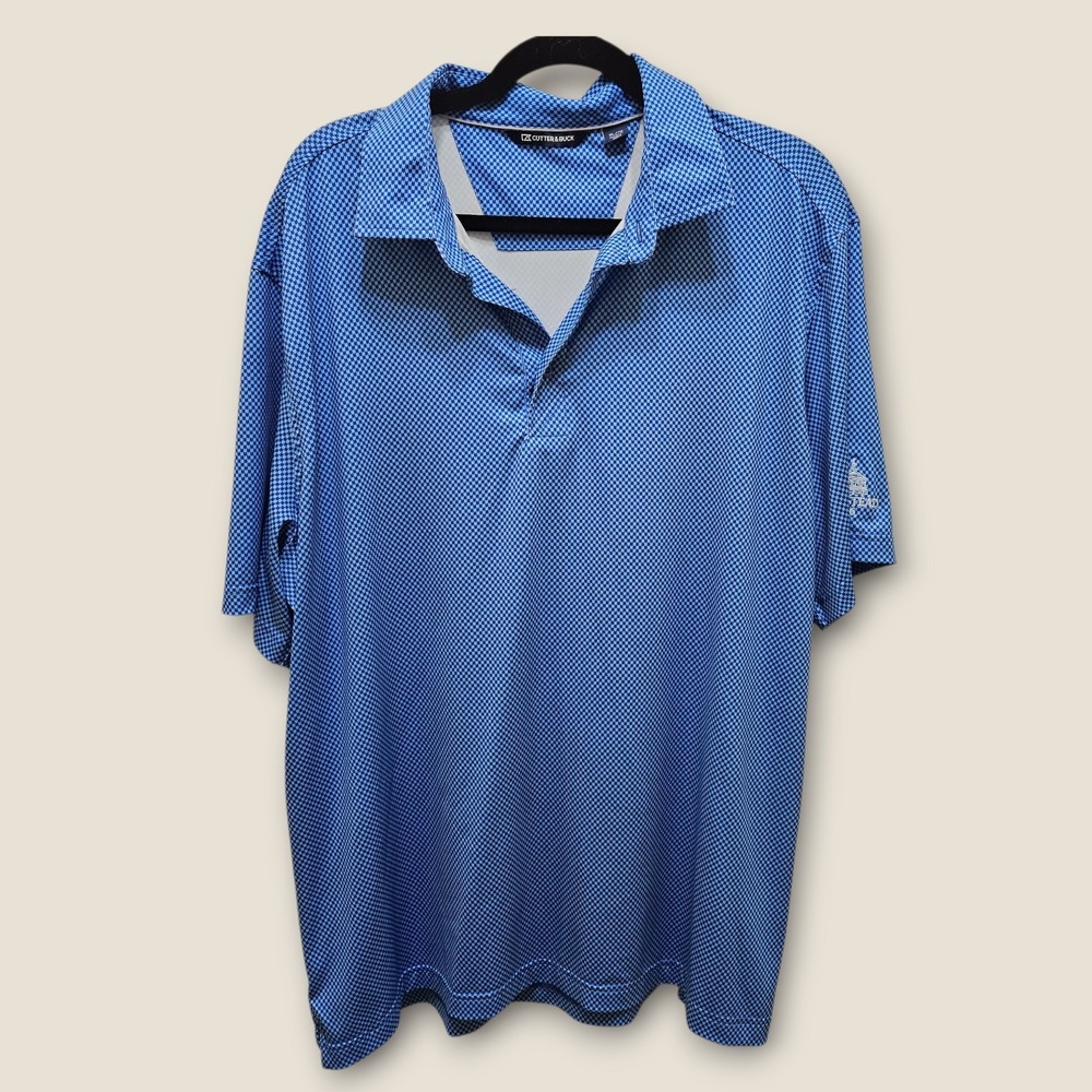 Cutter &‎ Buck Mens XL Golf Polo Shirt Blue The Homestead Houndstooth Print